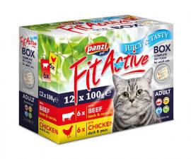 FitActive Cat FitaBox - nedves eledel (marha,csirke,pulyka,borjú) válogatás szószban macskák részére (12x100g)