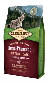 Carnilove Cat Adult Kacsa & fácán – Hairball Control 2kg